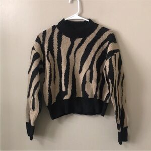 SHEIN Tan & Black Zebra Cropped Sweater